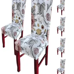 House of Quirk White Stretch Removable Washable Short Dining Chair Covers (Pack of 6)-image-16