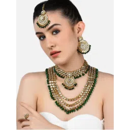 Zaveri Pearls Green Bridal Choker Necklace Earring & Maangtikka & Ring Set-ZPFK10842-image-57
