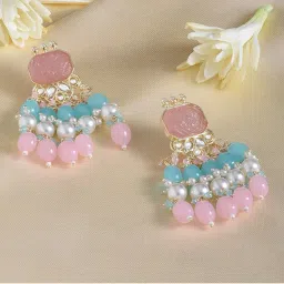 Zaveri Pearls Pink & Turquoise Stone & Cluster Beads Drop Earring-ZPFK15373-image-72