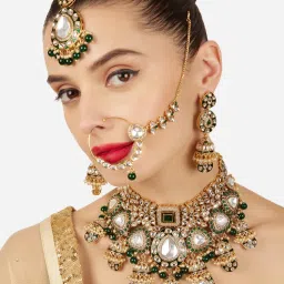 Zaveri Pearls Traditional Green Royal Kundan and Pearl Bridal Jewellery Set-image-15