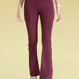 Kica High-Waist Flare Pants in Kica SKN Sculpting Stretch Fabric with Pockets Burgundy-picture-12
