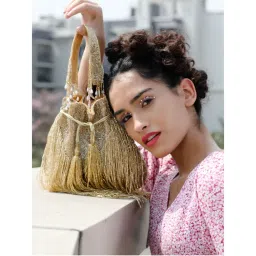 Odette Stunning Gold fringes beaded Potli bag for women-image-26