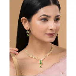 Teejh Sparky Gold Plated Green Cz Stone Necklace Set-image-39