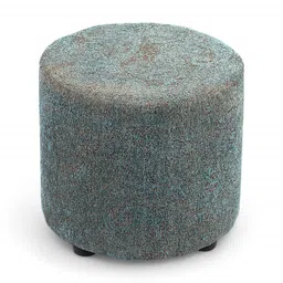 ikiriya Lisbon Solid Wood Ottoman Pouffee in Textured Cyan Blue Jackard fabric image 1