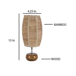 devansh Louise Beige Bamboo Shade Table Lamp with Natural Wooden Base image 4