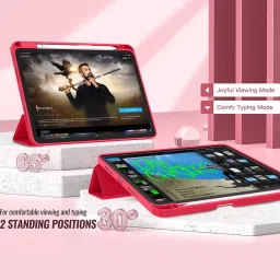 vaku luxos Vaku Stallion Trifold Polyurethane Leather, Silicone Flip Cover for Apple iPad Pro 11 Inch, iPad Air (4th Gen) (Wireless Charging Support, Red) image 5