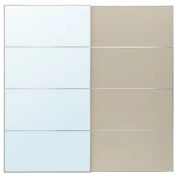 ikea auli / mehamn Pair of sliding doors, aluminium mirror glass/double sided grey-beige, 200x201 cm image 1