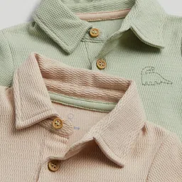 mothercare Infant Boys Pack Of 2 Self Designed Pure Cotton Shirt Collar Neck Bodysuit image 2