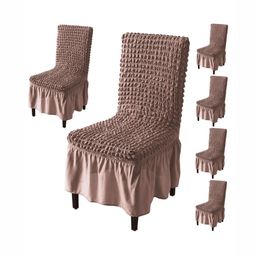 HOKIPO Brown 6 Pieces Bubble Frill Stretchable Chair Covers-picture-36
