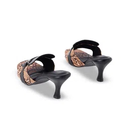 CHAAL CHALAN Printed PU Work Stiletto Sandals with Bows image 4