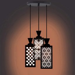Gojeeva Black & White Textured Wooden Rectangle Shaped Ceiling Lamp-picture-12