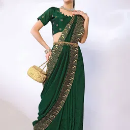 FABMORA Women Embroidered Saree With Embellished Border image 4