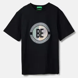 United Colors of Benetton Boys Typography Printed Round Neck Pure Cotton T-shirt image 1