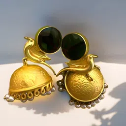 Bucciato Private Limited Gold-Plated Stones Studded & Beaded Dome Shaped Jhumkas image 5