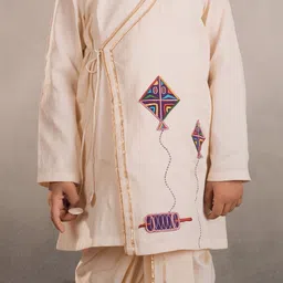 Vivedkids Boys Embroidered Angrakha Thread Work Pure Cotton Kurta with Dhoti Pants image 2
