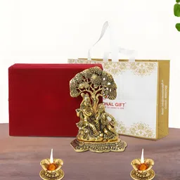 INTERNATIONAL GIFT pooja & home dcor Gold-Toned Religious Idol Showpiece With 2 Diya-image-88