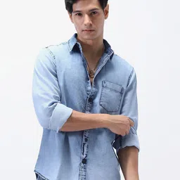 Urbano Fashion Spread Collar Denim Casual Shirt-picture-32