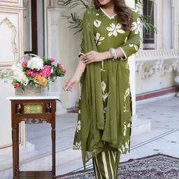 VIBE VISION Women Regular Kurta with Trousers & With Dupatta image 5