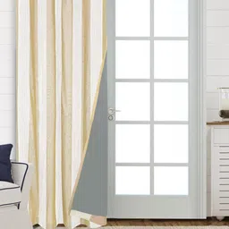 Saral Home Beige & White Striped Cotton Black Out Long Door Curtain-image-50