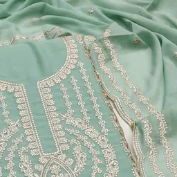 LeeliPeeri Designer Floral Embroidered Thread Work Georgette Unstitched Dress Material image 3