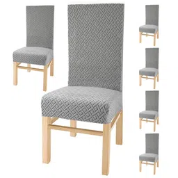 Yellow Weaves Grey 6 Pieces Textured Jacquard Elasticated Stretchable Chair Covers-picture-31