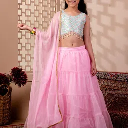 Cutiediva Girls Embroidered Beads & Stones Ready To Wear Lehenga & Choli & Dupatta-image-67