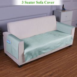 HOKIPO Blue Self Design Quilted Polyester 3 Seater Sofa Cover With Arms-picture-34