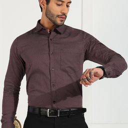 INVICTUS Classic Geometric Printed Spread Collar Pure Cotton Formal Shirt-picture-6