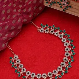 TANLOOMS Rose Gold-Plated Artificial Stones Studded Jewellery Set image 3