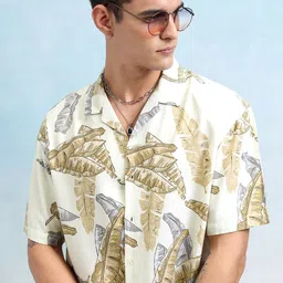 HIGHLANDER Men Cuban Collar Floral Printed Oversized Casual Shirt-image-36