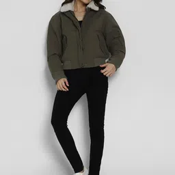 AMERICAN EAGLE OUTFITTERS Women Spread Collar Solid Casual Bomber Jacket image 2