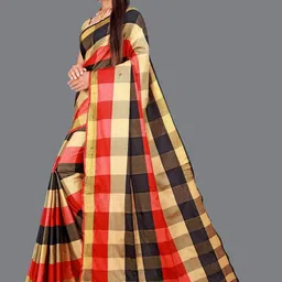 SHAIBO SAREE Checked Silk Cotton Uppada Saree image 4