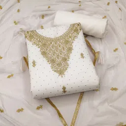 TRYSTON Floral Embroidered Poly Georgette Unstitched Dress Material-picture-10