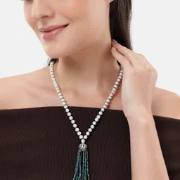 ORANGENYSHA Rhodium-Plated Pearls Crystal Nana AD Stones Beaded Statement Necklace-picture-23