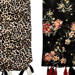POSHAMPAA be desi Women Set of 2 Animal Printed Scarfs With Tasselled Border image 2