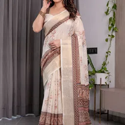 ALMAARI FASHION Floral Printed Pure Cotton Banarasi Saree image 4