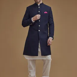 Neumen Men Solid Mandarin Collar Sherwani Set-picture-38
