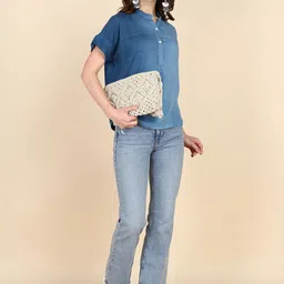 Chandbaali Women Mandarin Collar Regular Fit Short Sleeves Top image 3