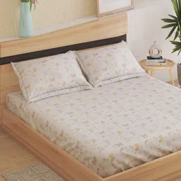 Home Centre Beige & Brown Floral Printed 150 TC Cotton Queen Bedsheet Set 2.5m x 2.2m-image-18