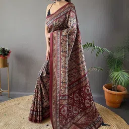 Tasarika Women Black Ajrak Printed Banarasi Saree image 4