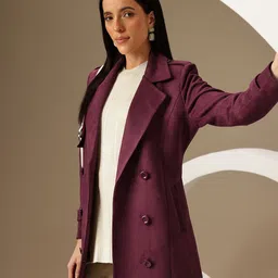 CHEMISTRY Double-Breasted Suede Finish Paneled Overcoat With Belt-picture-10