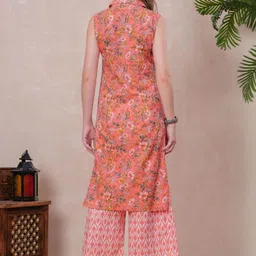 JC4U Ethnic Motifs Printed Shirt Collar Pure Cotton Kurta with Palazzos image 2