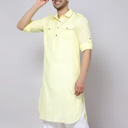 Sultan The King Of Kurta Shirt Collar Roll-Up Sleeves Cotton Pathani Kurta-picture-19