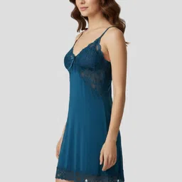 Luvien Paris Women Self Design Shoulder Straps Chemise Lace Babydoll image 4