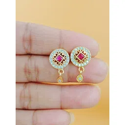 Shrim jewels Brass-Plated Artificial Stones Studded Circular Shaped Drop Earrings-picture-14