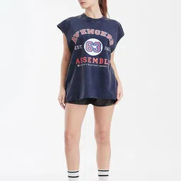 Bonkers Corner Women Varsity Printed Extended Sleeves Applique T-shirt image 3