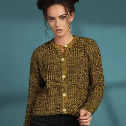 CHKOKKO Women Round Neck Long Sleeves Woollen Cardigan-picture-48