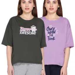 URBE-URBAN EVOLUTION Women Pack Of 2 Typography Printed Cotton Relaxed Fit T-shirts-picture-22