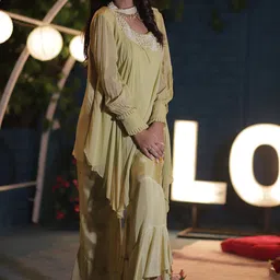 GloballyRonakRBafna Embroidered Asymmetric Ruffled Top & Trouser Co-Ord Set-image-26