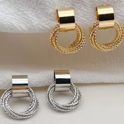 NAVJAI Set of 2 Gold-Plated & Multi Metal Earrings-image-7